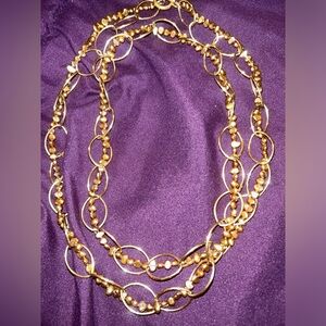 2 Vintage pearl & natural stone gold tone necklaces